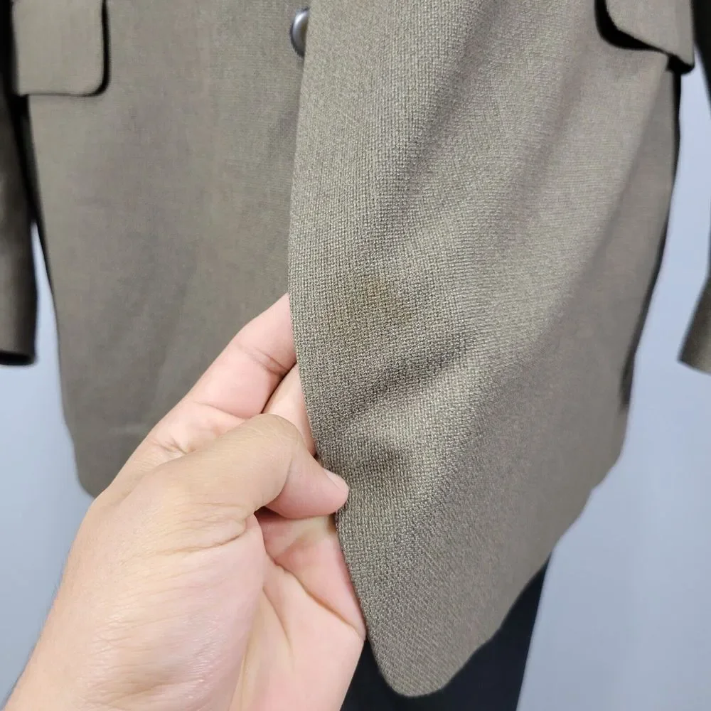 Stafford Essentials Mens Sport Coat Blazer Two Button Olive Green Brown Poly 46L